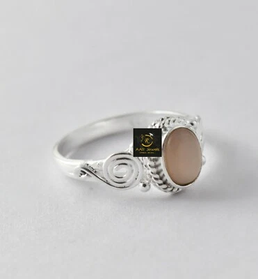 Anillo de boda ovalado de cuarzo rosa de plata de ley 925 talla 2-14 regalo para mujer GRS-1474 Foto 1 de 3