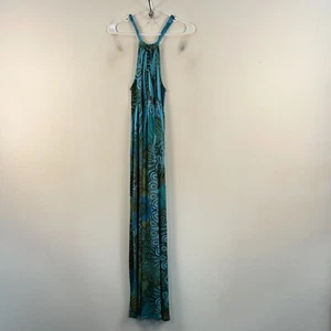 One World Womens Medium Dress Blue Knit Midi Tank Pullover Floral 19551 - Picture 1 of 12