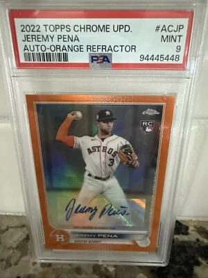 2022 Topps Chrome Update Jeremy Pena Mint 9 Auto-Orange Refractor PSA Pop2 - Image 1 of 4