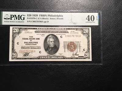 20.00 1929 Fr.1870-C FRNB Philadelphia PMG Very Fine Forty EPQ White and bright￼ - Image 1 of 4