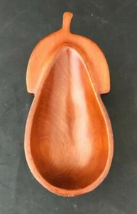 HandMade Haiti Mahogany Fruit Pear Shape Wooden Bowl Trinket Dish Vintage 7"  - Picture 1 of 1