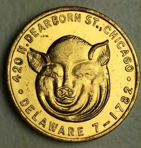 1960’s PIG Token HEADS / TAILS GUS’ GOOD FOOD 420 N. DEARBORN ST. CHICAGO - Bild 1 von 6