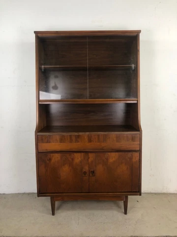 Mid Century Modern Compact China Cabinet with Single Drawer Cover