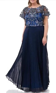 JS COLLECTIONS Navy Blue NEW NWT Floral Embroidered Illusion Lace Yoke Gown 16W - Picture 1 of 20