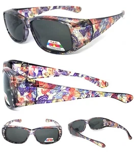 Women Polarized FIT OVER Sunglasses Cover Rx Glasses Rhinestones Butterfly Print - Picture 1 of 4