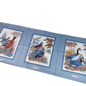 Cranston Game Birds Picture Book Patches Blue Fabric Cut & Sew Panels Duck Quail - Picture 1 of 14