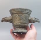 Vintage Bronzed Cast Metal Mortar with Deccorative Eagle Heads