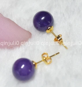 Pretty 10mm Jewelry Natural Purple Amethyst Ball Gold Stud Earrings JE71 - Picture 1 of 7