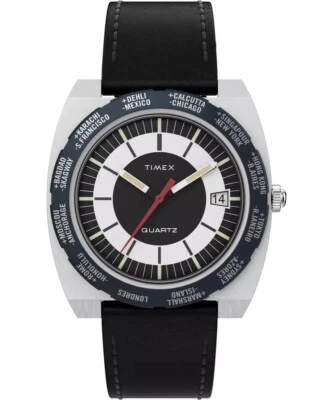 New Timex World Time Reissue Quartz Black Dial Men's Watch TW2V69500 - Image 1 of 3
