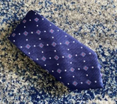 David Donahue 蓝色粉色白色几何手工意大利丝绸领带美国 — 第 1/4 张图片