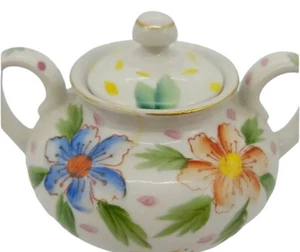 Vintage Springtime Sugar Bowl Lidded Porcelain Floral Japan - Picture 1 of 8