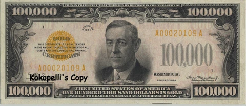 1934* $100,000 GOLD CERTIFICATE* Free Shipping * Must Read ! Cover