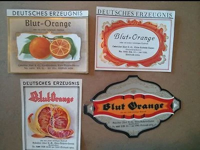 Lote De Colección De 4 Etiquetas De Licor De Producto Alemán 5.5 X 3.5" Naranja Sangre Foto 1 de 2