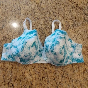CACIQUE Lightly Lined Balconette Bra Size 46DD Teal/White Tye Dye UW Adj Strap - Picture 1 of 21
