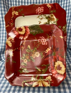 222 FIFTH ~ FINE CHINA "FLEUR ROUGE" SQUARE PLATES ~ CHOOSE 1 or ALL ~ 1+ SHIP - Picture 1 of 17