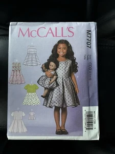 Dress Girls & 18" Doll Uncut Pattern M7707 Size 2-5 American Girl Doll Dress - Picture 1 of 2
