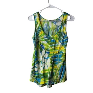 Jams World White Green Tropical Floral Palm Leaf Tank Top Size XS - Picture 1 of 7