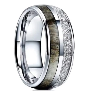 Anillo de compromiso de boda de plata de grano de madera para hombre talla 11 de plata cepillada - Imagen 1 de 3