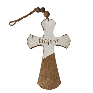 Croce Hobby Lobby Bianco e Legno Nudo "Beato" da Appendere Legno di Perline - Foto 1 di 10