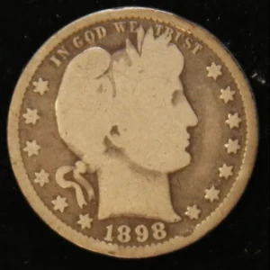 1898 Barber Silver Quarter, Good Circulated Coin, Store #231215104 - Picture 1 of 2