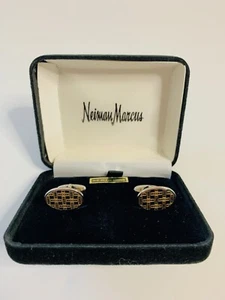 Neiman Marcus Cufflinks 24 kt Gold On Rhodium in Box - Picture 1 of 5
