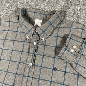 Camisa de franela Brooks Brothers para hombre talla XXL Regent Fit gris azul logotipo a cuadros - Imagen 1 de 11