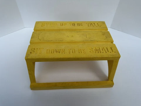 VINTAGE EMPIRE YELLOW KIDS STOOL STEP UP TO BE TALL - SIT DOWN TO BE SMALL 1970s Cover
