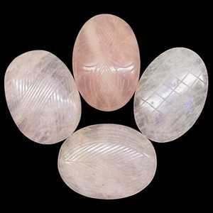 4 Pcs Natural Rose Quartz 53-54mm Oval Carving Loose Untreated Gemstones Lot - Picture 1 of 8