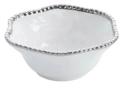 Pampa Bay Salerno Medium Porcelain Bowl, White/Silver (CER-1209-W) - Image 1 of 4
