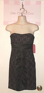 NWT POMPOUS GIRLY Dress Off Shoulder Black Satin Lace Sz 3 ))NEW(( - Picture 1 of 4