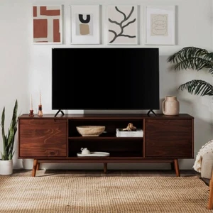 Mid Century Modern TV Stand Entertainment Center Media Cabinet Solid Wood WB 70" - Picture 1 of 8