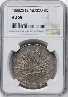 MÉXICO 1888 ZS FR 8 REALES - NGC AU58 Foto 1 de 4