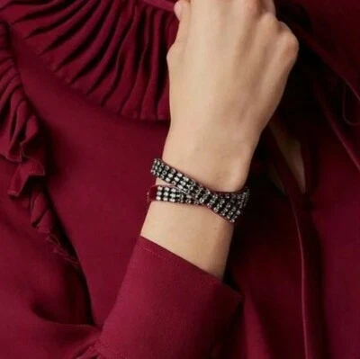 Brazalete Tory Burch Doble Envoltura Cristal Embellecido Diamante Negro Nuevo con Etiquetas Foto 1 de 4