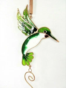 Hummingbird Mini Wind Chime Hand Painted Metal /w Glass Yard & Garden Decor B - Picture 1 of 2