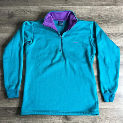 VTG Patagonia 1/4 Zip Size Medium Pullover Teal Base Layer Capilene 90s USA Made - Image 1 of 4