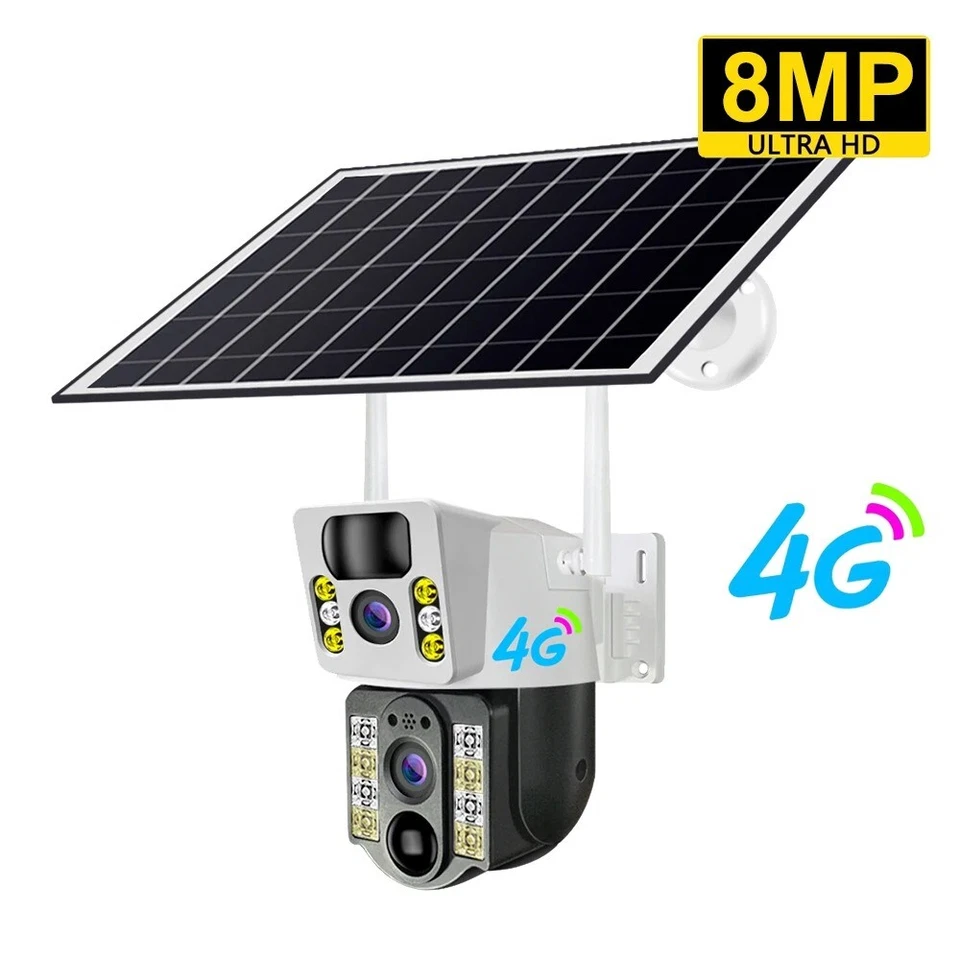 8MP 4K Wireless Solar Camera 4G Sim Outdoor Dual Lens Wifi IP Camera - Image 1 of 4