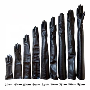 Damen Schwarz Wirklich Leder Lange Opera Handschuhe,30cm40cm50cm60cm70cm75cm - Bild 1 von 8