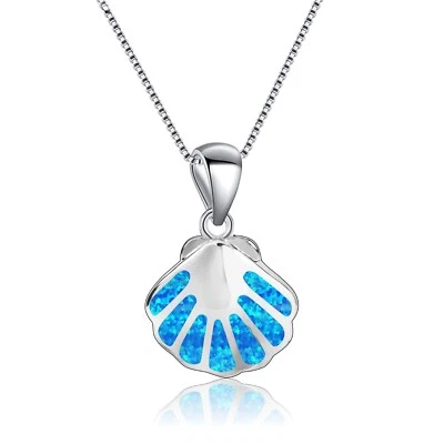 Colgantes collar concha de ópalo de fuego azul Hawaii relleno de plata para mujeres niñas Foto 1 de 4