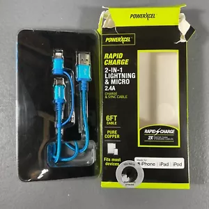 PowerXcel Rapid Charge 6 Ft. 2 In 1 8 Pin Connector & Micro Charge & Sync Cable - Picture 1 of 24