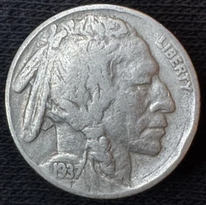 1937 P Philadelphia Mint Buffalo Nickel Coin 5C Album Filler - Picture 1 of 2