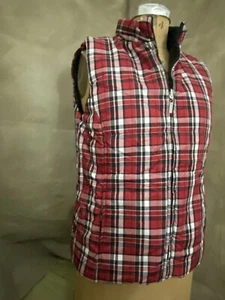 Red & Black REVERSIBLE PLAID Winter Fall QUILTED PUFFER VEST Karen Scott NEW S - Picture 1 of 9