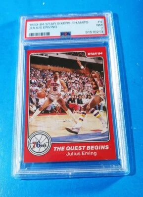 1983-84 STAR SIXERS CHAMPIONS #4 JULIUS ERVING HOF PSA 7 - Image 1 of 2