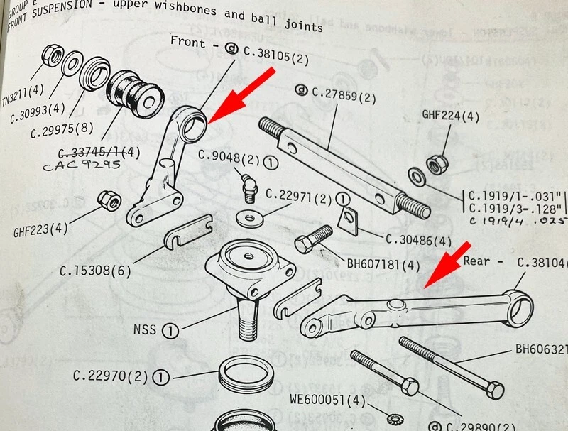 Juego brazo horquilla superior Jaguar XJ6 XJ12 C38104 C38105 Foto 1 de 4