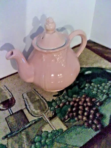 Vintage MCM Deco Hall Pink Teapot MCM Embossed Grapes 9" X 7.5" - Picture 1 of 11