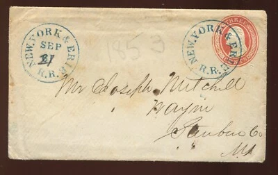 U1 Entire New York & Erie Rail Road Blue Cancel & 2nd Invert Date CCL LV5780 - Image 1 of 3