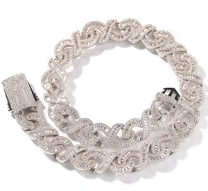 NEW Iced Miami Cuban Choker Chain Necklace White Gold 15MM Necklace Bracelet - Picture 1 of 20