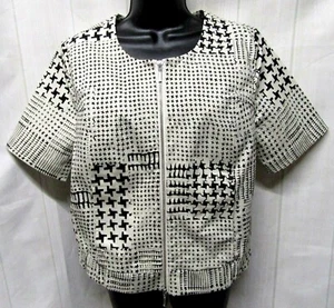 CAbi 931 Size M NWOT Coupe Bomber Jacket Ivory Black Abstract Stars S/S Zip Up - Picture 1 of 4