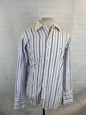 Turnbull & Asser мужской белый и фиолетовый полоски хлопок платье рубашка 16,5 34/35 $595 - Изображение 1 из 4