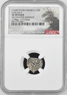 1668-1697 Mexico Cob 1/2 Real NGC XF Saltwater DMG 1715 Fleet Shipwreck - Image 1 of 2