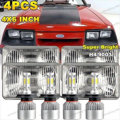 4x For Ford Mustang 1979-1986 DOT 4x6" Square LED Headlights Hi/Lo Beam - Image 1 of 4